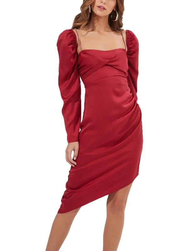 Claudina Womens Rouched Embellished Midi Dress Fashionable High-Neck Midi Dress