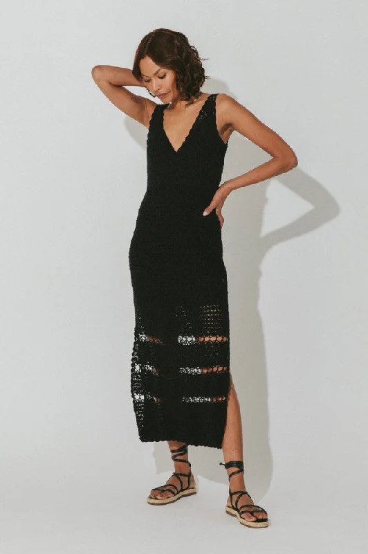 Cleobella Diah Crochet Midi Dress in Black Trendy Smocked Waist Midi Dress