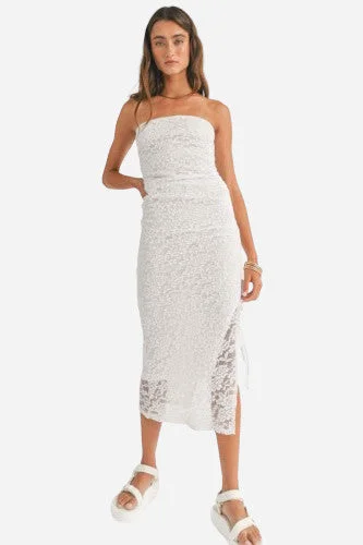 Sage the Label Fresh Air Side Ruched Tube Lace Midi Dress in White Elegant Satin Slip Midi Dress Sage the Label Fresh Air Side Ruched Tube Lace Midi Dress in White Elegant Satin Slip Midi Dress