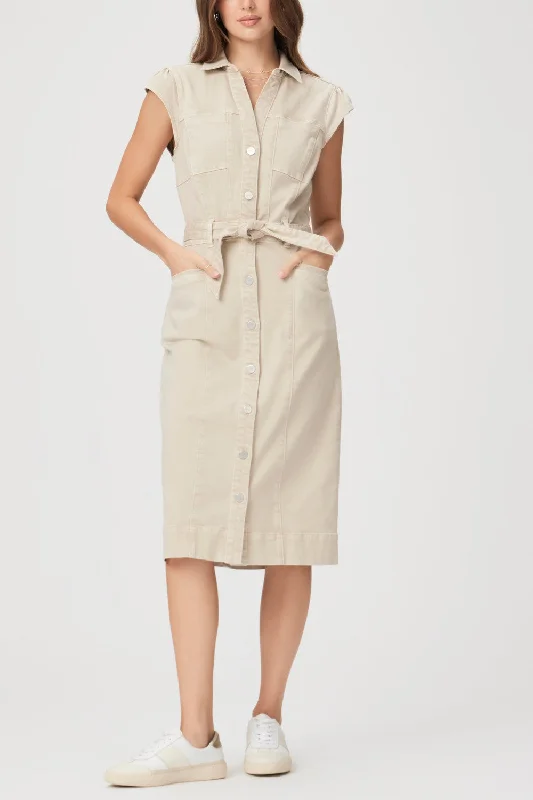 Paige Jaxsyn Midi Dress in Vintage Warm Sand Cozy Wide Strap Midi Dress