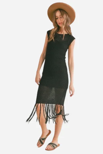 Sage the Label Mila Knitted Fringe Hem Midi Dress with Lining in Black Cozy Midi Dress with Pockets Sage the Label Mila Knitted Fringe Hem Midi Dress with Lining in Black Cozy Midi Dress with Pockets