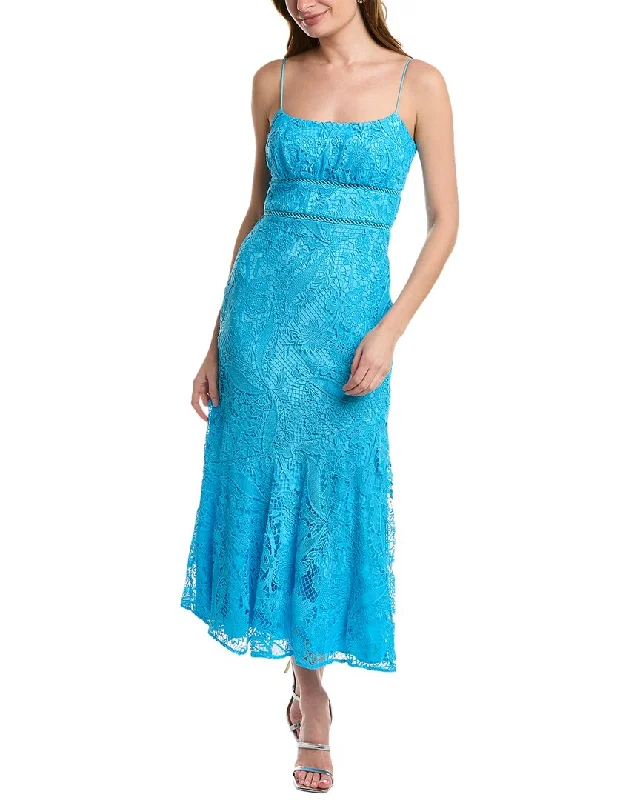 ML Monique Lhuillier Lace Midi Dress Trendy Flared Sleeve Midi Dress