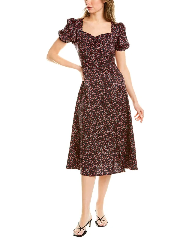 Stellah Puff Sleeve Midi Dress Comfortable Geometric Print Midi Dress