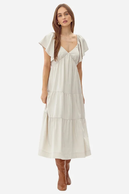 Adelyn Rae Tessa Midi Dress in Vanilla Elegant Maxi-Midi Hybrid Dress