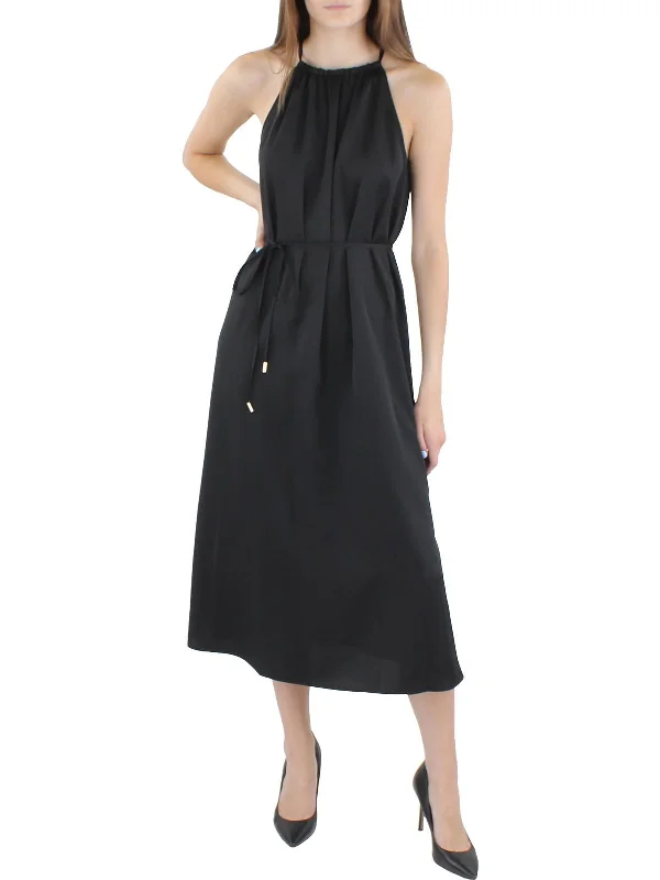 Womens Satin Long Midi Dress Trendy Long Sleeve Midi Dress