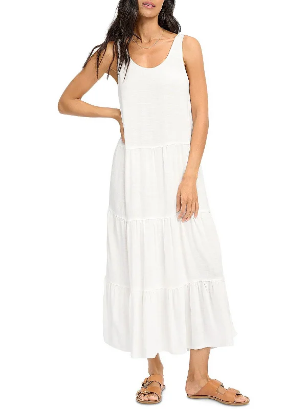 Womens Tiered Calf Midi Dress Chic Lace Detail Midi Dress
