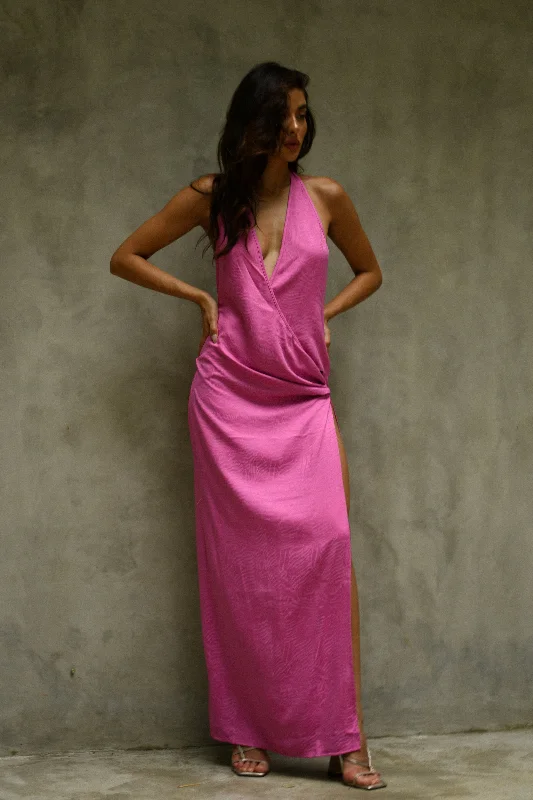 Aaliyah Plunge Neck Maxi Dress - Rose Pink Comfortable Cotton Maxi Dress