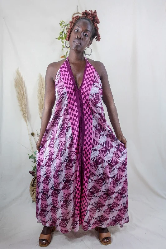 Athena Maxi Dress - Vintage Sari - Candy Pink Diamonds - S to L/XL Fashionable Printed Maxi Dress Athena Maxi Dress - Vintage Sari - Candy Pink Diamonds - S to L/XL Fashionable Printed Maxi Dress