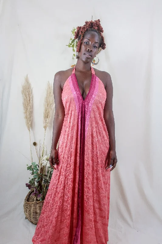 Athena Maxi Dress - Vintage Sari - Coral Sunset Stripe - S to L Chic Sleeveless Maxi Dress Athena Maxi Dress - Vintage Sari - Coral Sunset Stripe - S to L Chic Sleeveless Maxi Dress