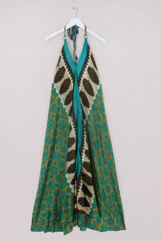 Athena Maxi Dress - Vintage Sari - Muted Jade Daisies - S to L Chic Summer Maxi Dress Athena Maxi Dress - Vintage Sari - Muted Jade Daisies - S to L Chic Summer Maxi Dress
