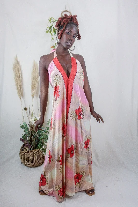 Athena Maxi Dress - Vintage Sari - Tropical Sky Floral - S to L/XL Comfortable Fit-and-Flare Maxi Dress Athena Maxi Dress - Vintage Sari - Tropical Sky Floral - S to L/XL Comfortable Fit-and-Flare Maxi Dress