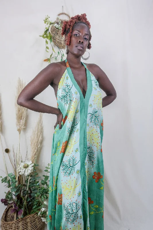 Athena Maxi Dress - Vintage Sari - Sage Green & Ginger Floral - S to L/XL Comfortable Long-Sleeve Maxi Dress Athena Maxi Dress - Vintage Sari - Sage Green & Ginger Floral - S to L/XL Comfortable Long-Sleeve Maxi Dress