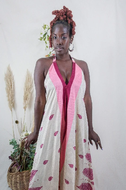 Athena Maxi Dress - Vintage Sari - Raspberry Meringue Floral - XS to M/L Fashionable Button-Down Maxi Dress Athena Maxi Dress - Vintage Sari - Raspberry Meringue Floral - XS to M/L Fashionable Button-Down Maxi Dress