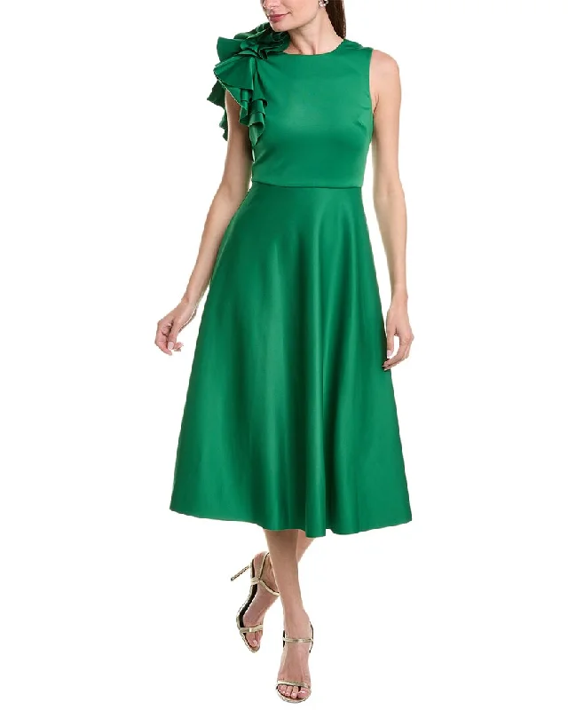 Badgley Mischka Scuba Midi Dress Chic Off-Shoulder Midi Dress
