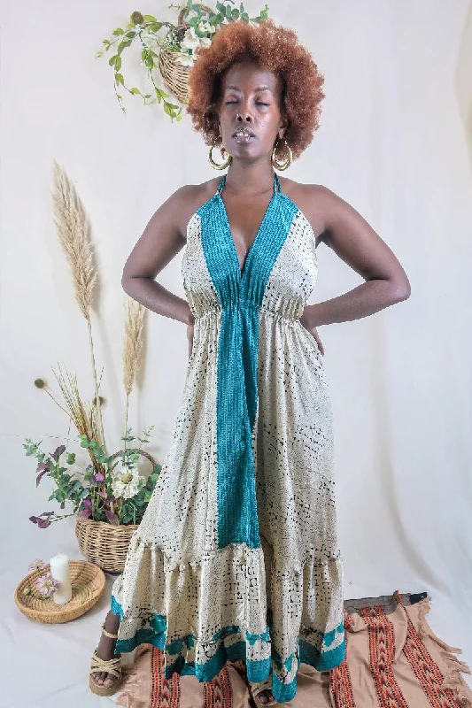 Blossom Halter-Neck Maxi Dress - We'll Be Fine Line - Free Size XL Fashionable Open-Back Maxi Dress Blossom Halter-Neck Maxi Dress - We'll Be Fine Line - Free Size XL Fashionable Open-Back Maxi Dress