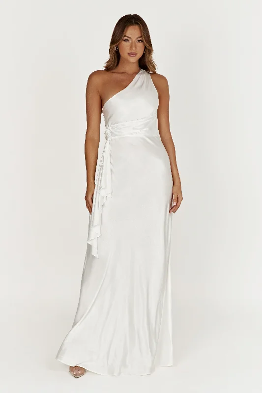 Calliope One Shoulder Maxi Dress - White Classic V-Neck Maxi Dress