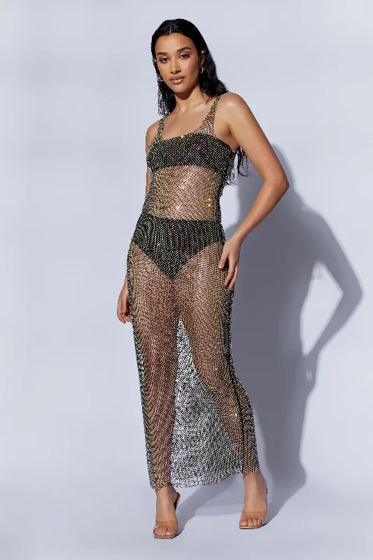 Delara Diamante Mesh Maxi Dress - Black Comfortable Satin Maxi Dress