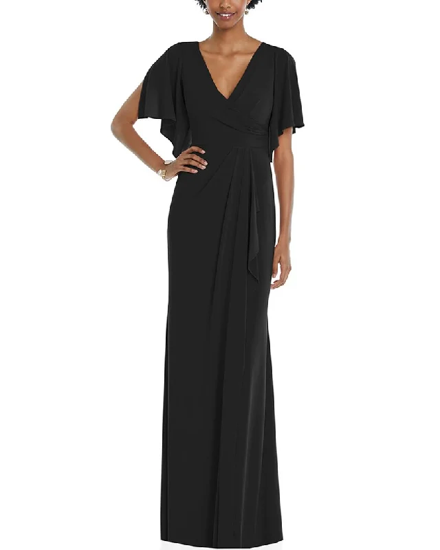 Dessy Collection Faux Wrap Split Sleeve Maxi Dress Elegant Maxi Dress with Drapes