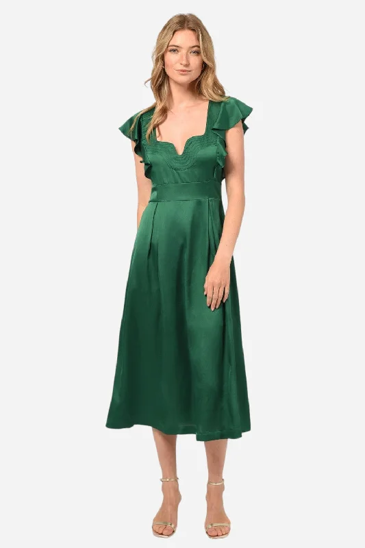 Adelyn Rae Diana Flutter Sleeve Midi Dress in Emerald Green Trendy Tiered Hem Midi Dress Adelyn Rae Diana Flutter Sleeve Midi Dress in Emerald Green Trendy Tiered Hem Midi Dress