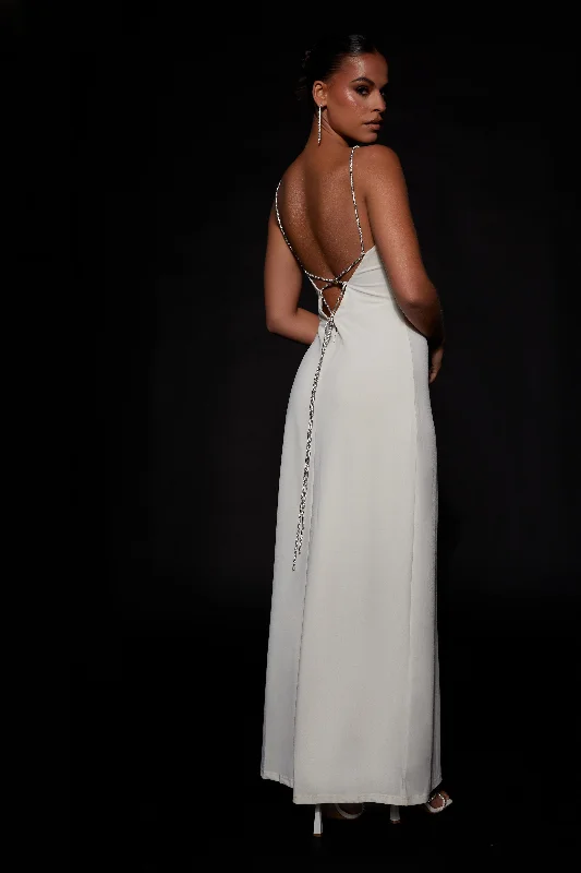 Dionne Criss Cross Diamante Maxi Dress - Bone Classic Solid Maxi Dress
