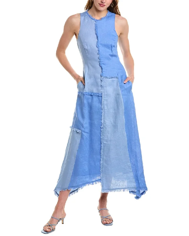 Nicholas Thalassa Patchwork Fringe Linen Midi Dress Trendy Off-Shoulder Button Midi Dress Nicholas Thalassa Patchwork Fringe Linen Midi Dress Trendy Off-Shoulder Button Midi Dress