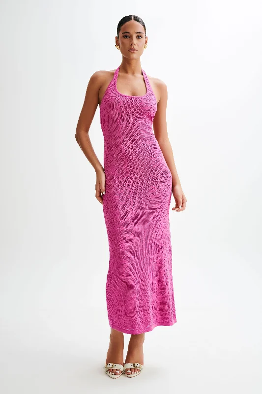 Patrizia Knit Halter Maxi Dress - Violet Elegant Lace-Up Maxi Dress