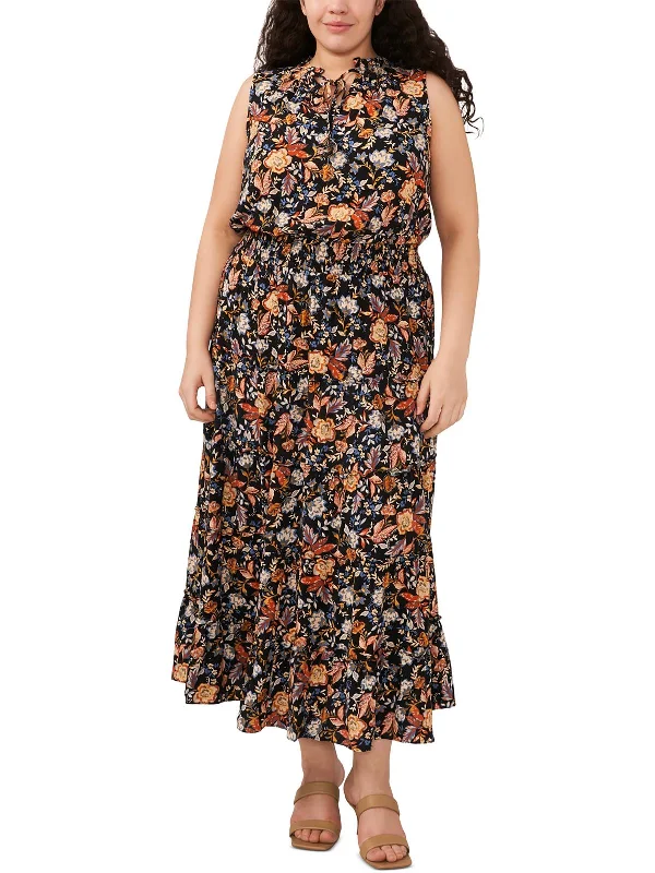 Plus Womens Floral Print Rayon Maxi Dress Comfortable Flowy Maxi Dress
