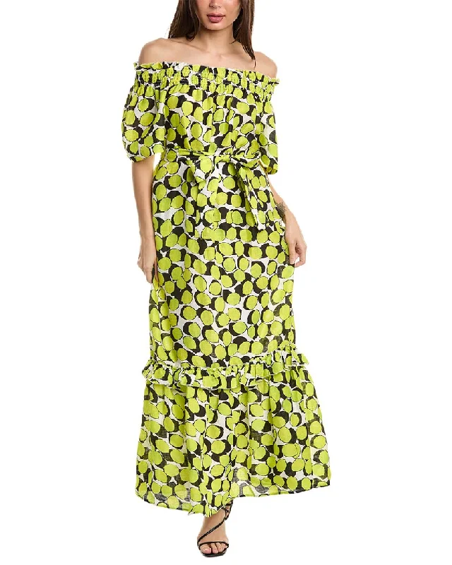 tyler böe Erin Linen Maxi Dress Trendy Off-Shoulder Ruffle Maxi Dress