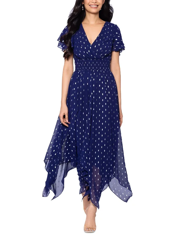 Womens Metallic Chiffon Maxi Dress Elegant Boho Maxi Dress