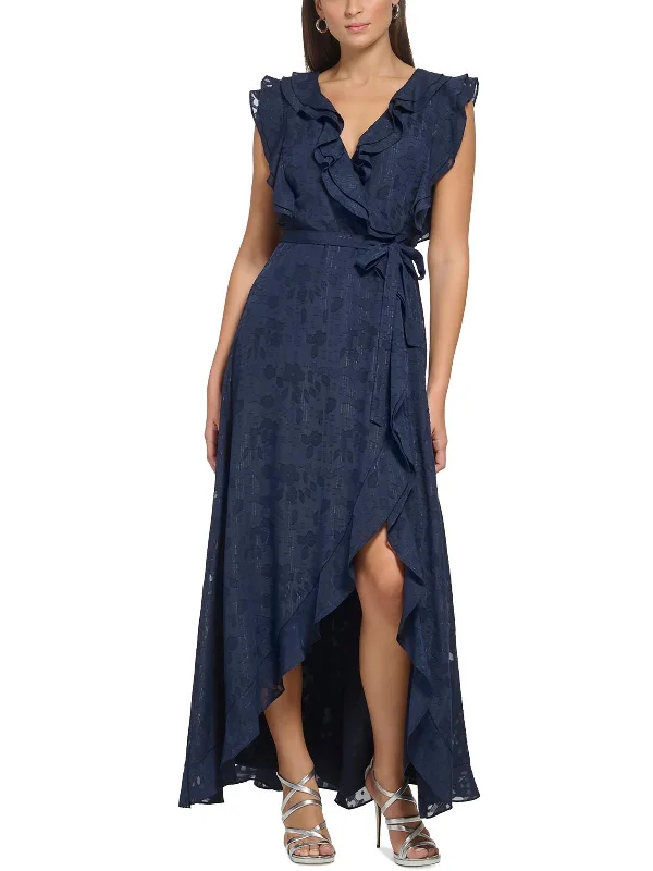 Womens Metallic Polyester Maxi Dress Elegant Wraparound Maxi Dress