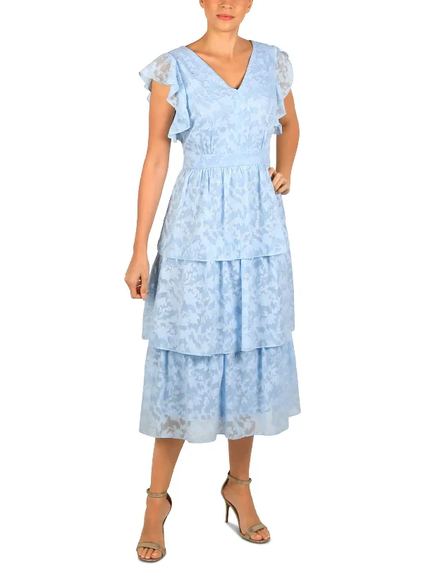Womens Tiered Polyester Maxi Dress Chic Summer Floral Maxi Dress