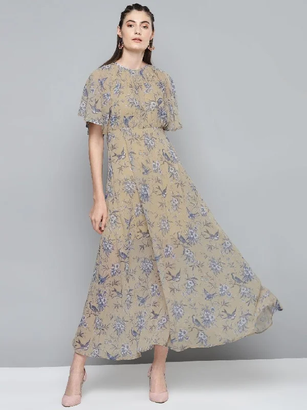 Women's Yellow Floral Print Maxi Dress - SASSAFRAS Fashionable Asymmetrical Maxi Dress Women's Yellow Floral Print Maxi Dress - SASSAFRAS Fashionable Asymmetrical Maxi Dress