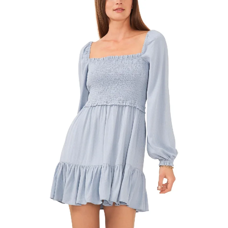 1.State Womens Smocked Long Sleeves Mini Dress