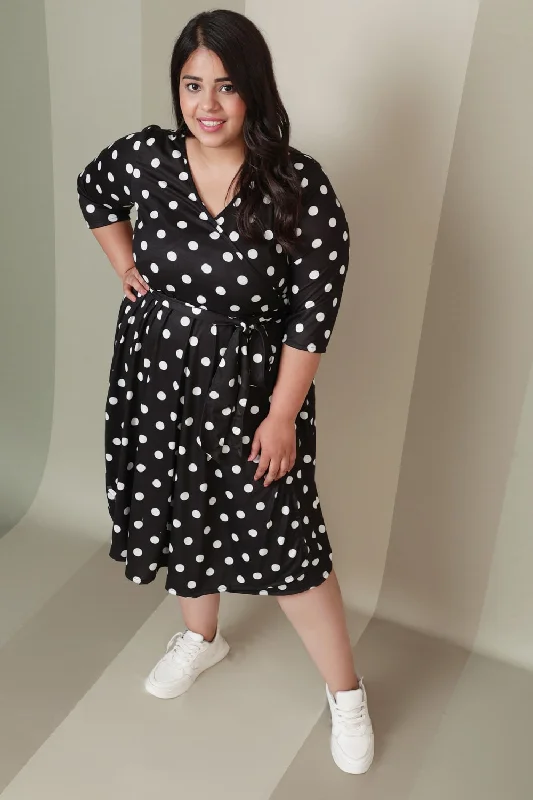 Black White Polka Dot Wrap Dress