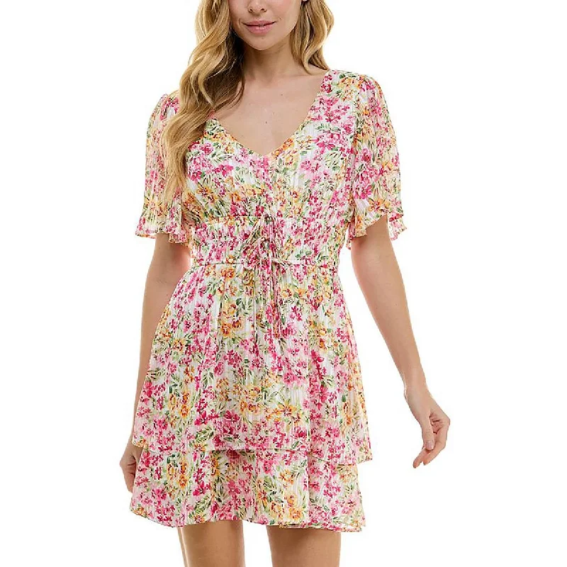 City Studio Womens Juniors Floral Tiered Mini Dress