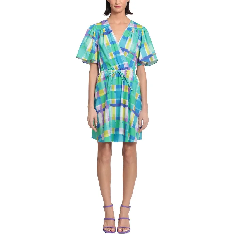 Donna Morgan Womens Plaid Short Mini Dress