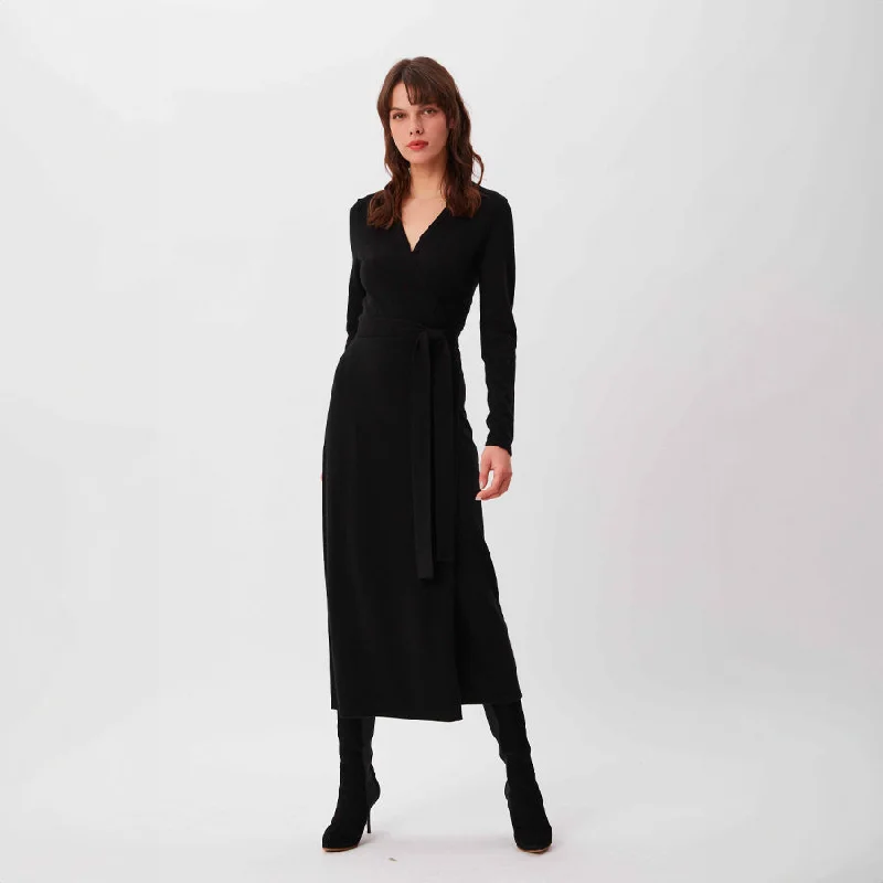 Astrid Knit Wrap Dress in Black