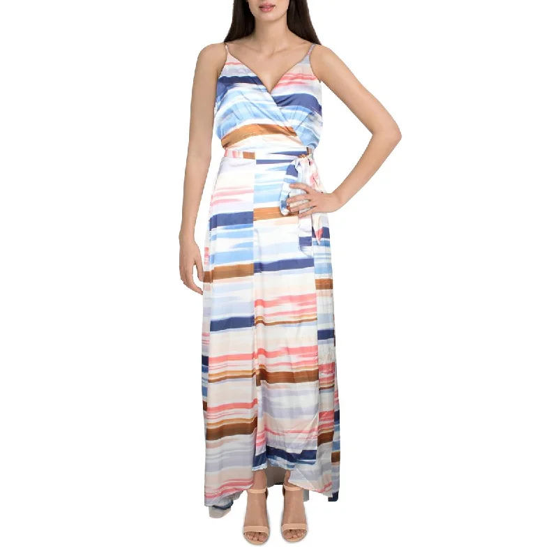 Hutch Women's Satin Printed Sleeveless Midi Wrap Dress