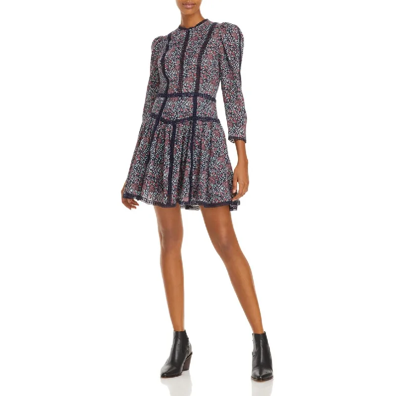 La Vie Rebecca Taylor Womens Crochet Trim Long Sleeve Mini Dress