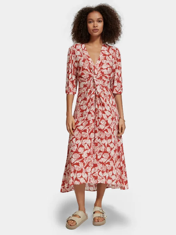 Midi wrap dress with knot detail