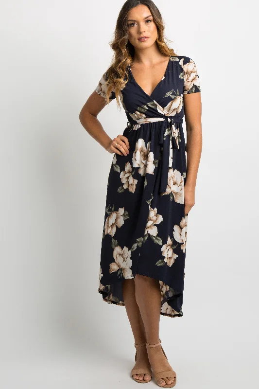 PinkBlush Navy Blue Floral Hi-Low Wrap Dress