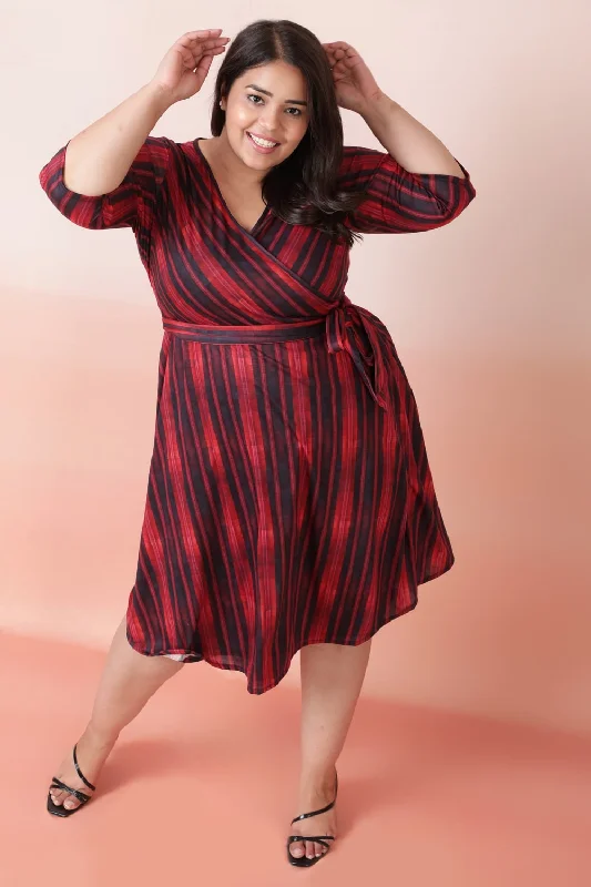 Red Black True Wrap Dress