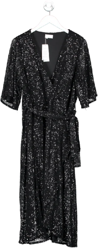 Yours Plus Black Sequin V Neck Wrap Dress UK 22