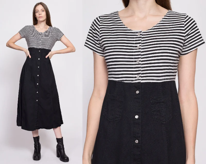 90s Grunge Two Tone Striped Midi Dress - Small