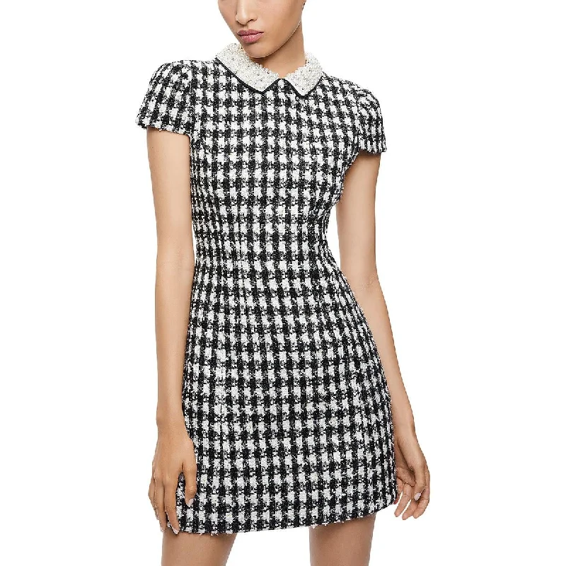 Alice and Olivia Womens Velia Houndstooth Embellished Mini Dress