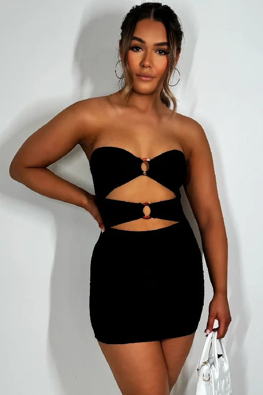 Cut Out Mini Dress With Ring Detail Black