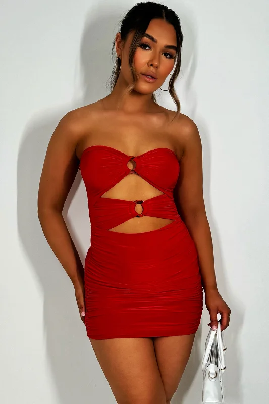 Cut Out Mini Dress With Ring Detail Red