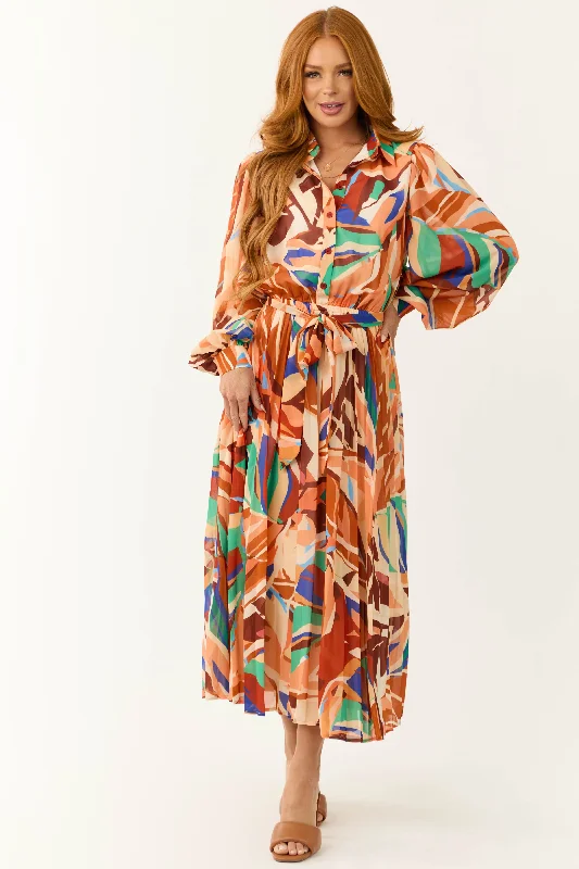 Flying Tomato Cream and Melon Abstract Print Midi Dress