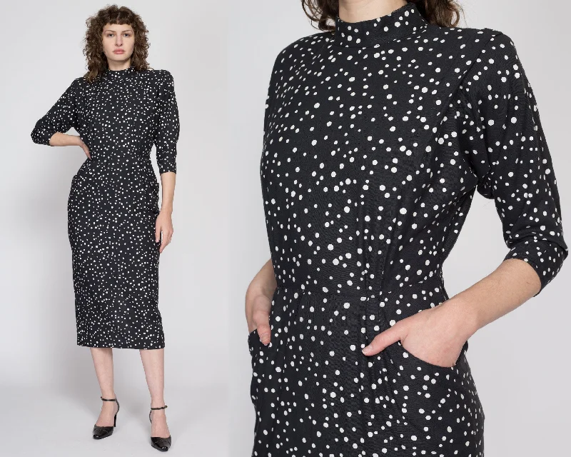 Medium 80s Black & White Polka Dot Midi Dress