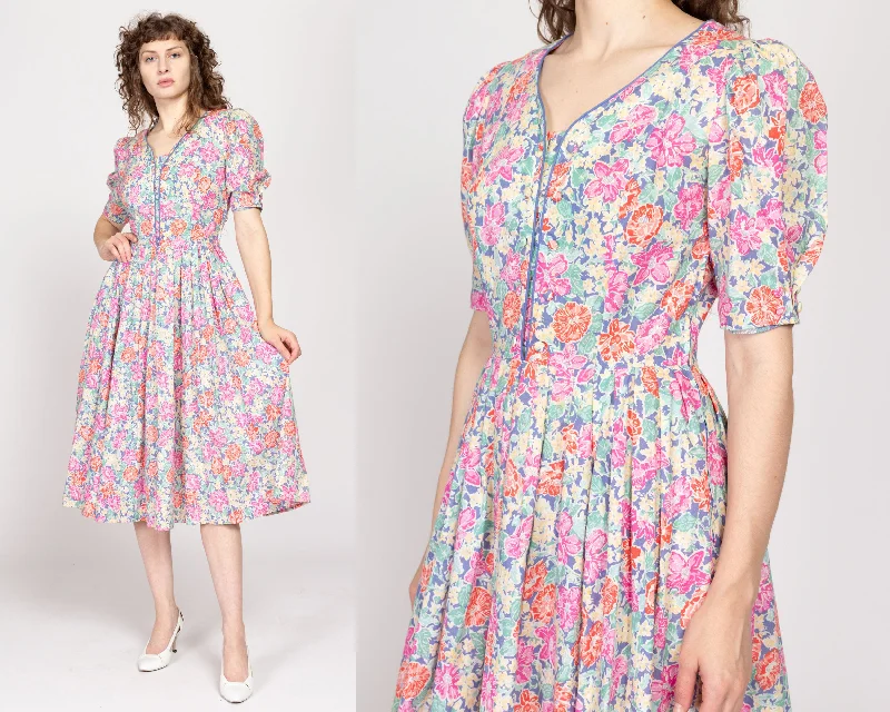 Medium 80s Laura Ashley Floral Fit & Flare Midi Dress